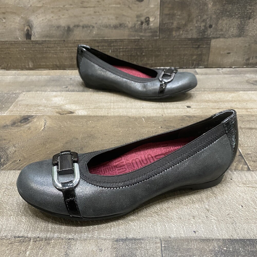 Munro Womens Black Leather Comfort Flats Size 6 M GREAT!